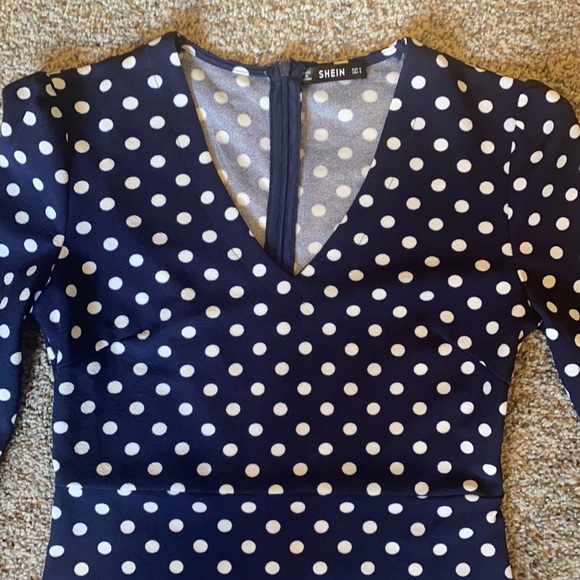 Navy Blue Polka Dot Dress - Picture 4 of 9